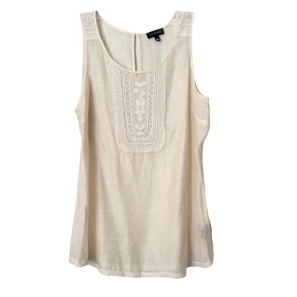 The Limited Women's Sleeveless Cream Embroidered Lace Top, Size Medium